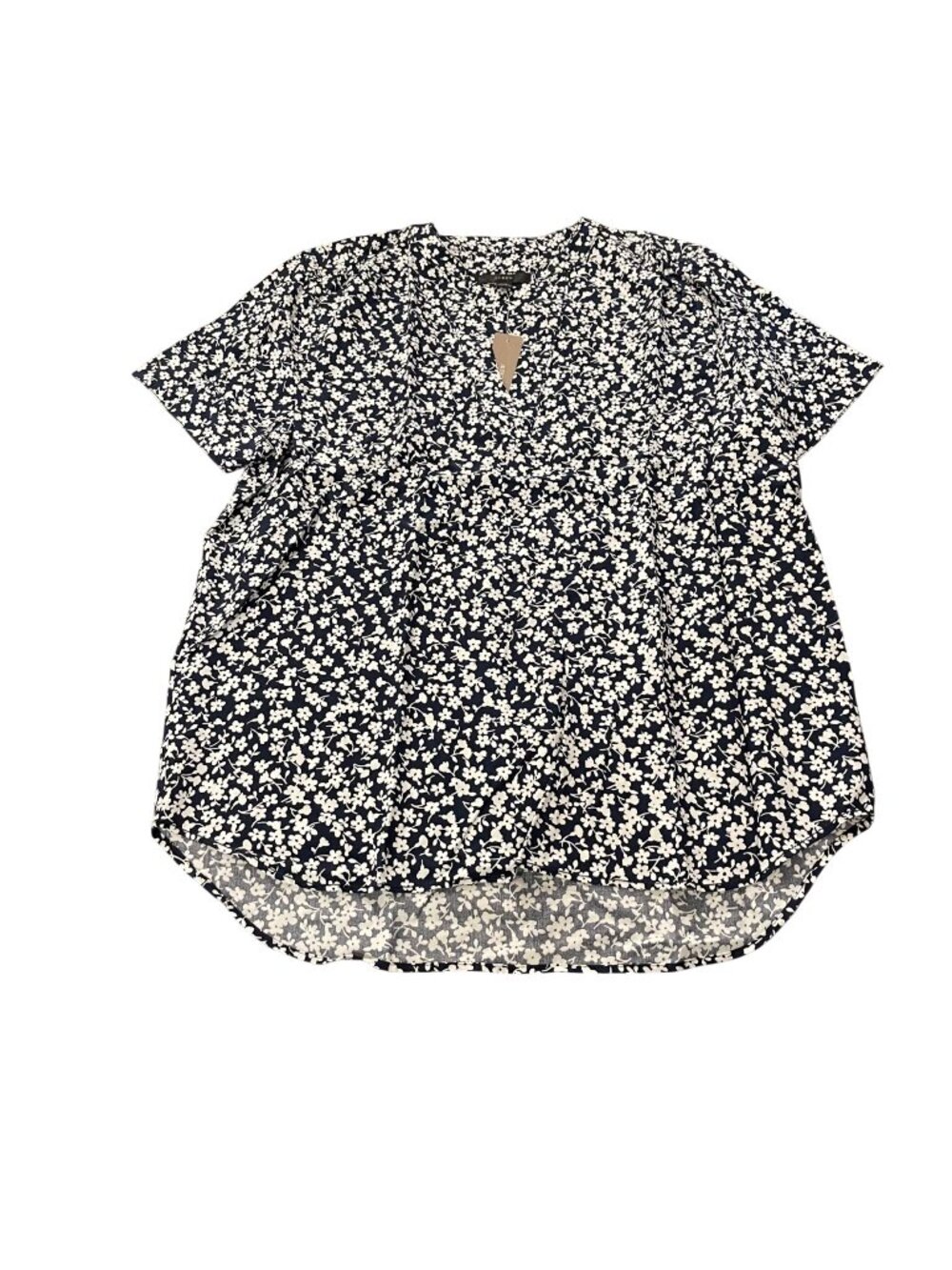 J.Crew Womens XS Navy Floral Short Sleeve Blouse Split Neck 100% Viscose Lightwe